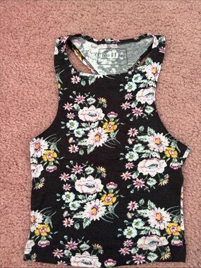Noelle Black Floral Racerback Tank with Pastel Blooms size Xs